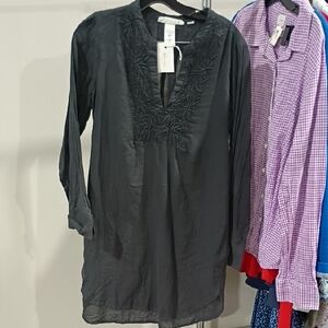 H&M Black Embroidered Tunic Top/Dress Size 6